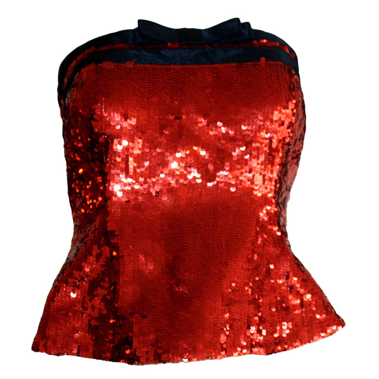 Brand New Vintage Bill Blass Red Sequin Bow Bustier Top