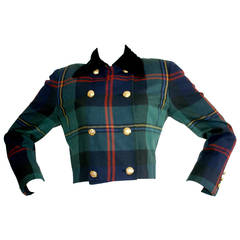 Vintage Ralph Lauren Purple Label Tartan Plaid Double Breasted Cropped Jacket 11