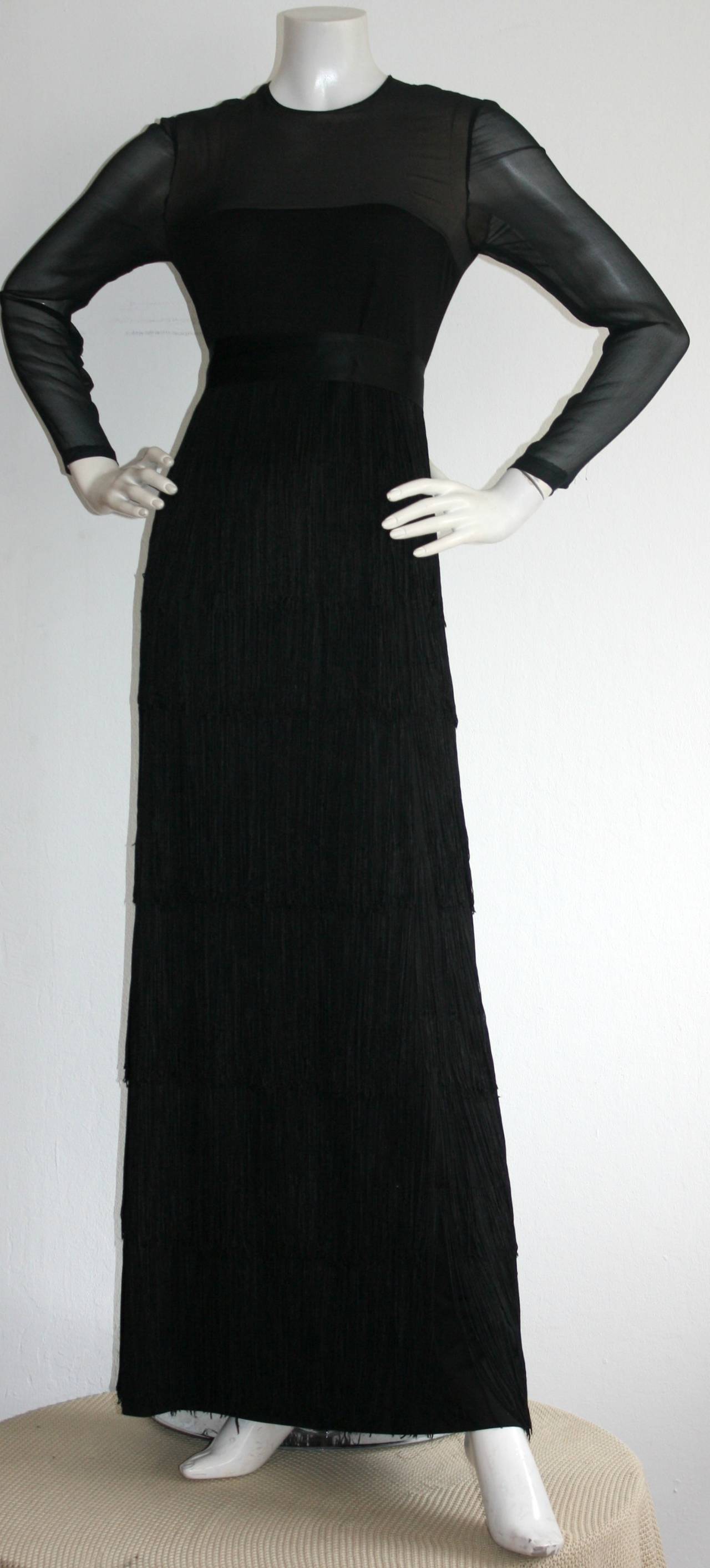 Women's Fabulous Vintage Richilene Black Silk Fringe Dress