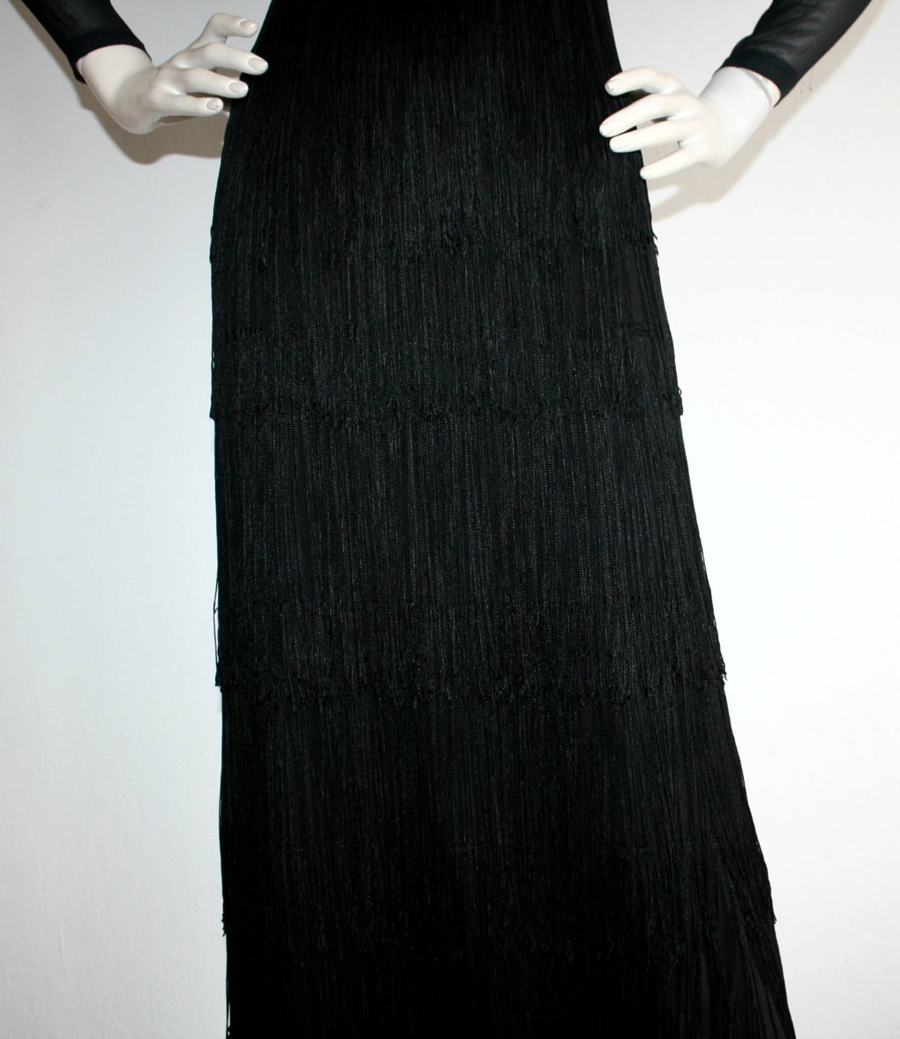 Fabulous Vintage Richilene Black Silk Fringe Dress In Excellent Condition In San Diego, CA