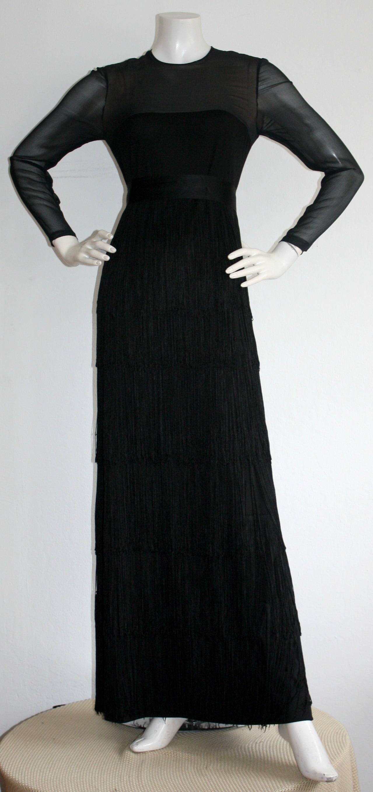 Fabulous Vintage Richilene Black Silk Fringe Dress For Sale at 1stDibs