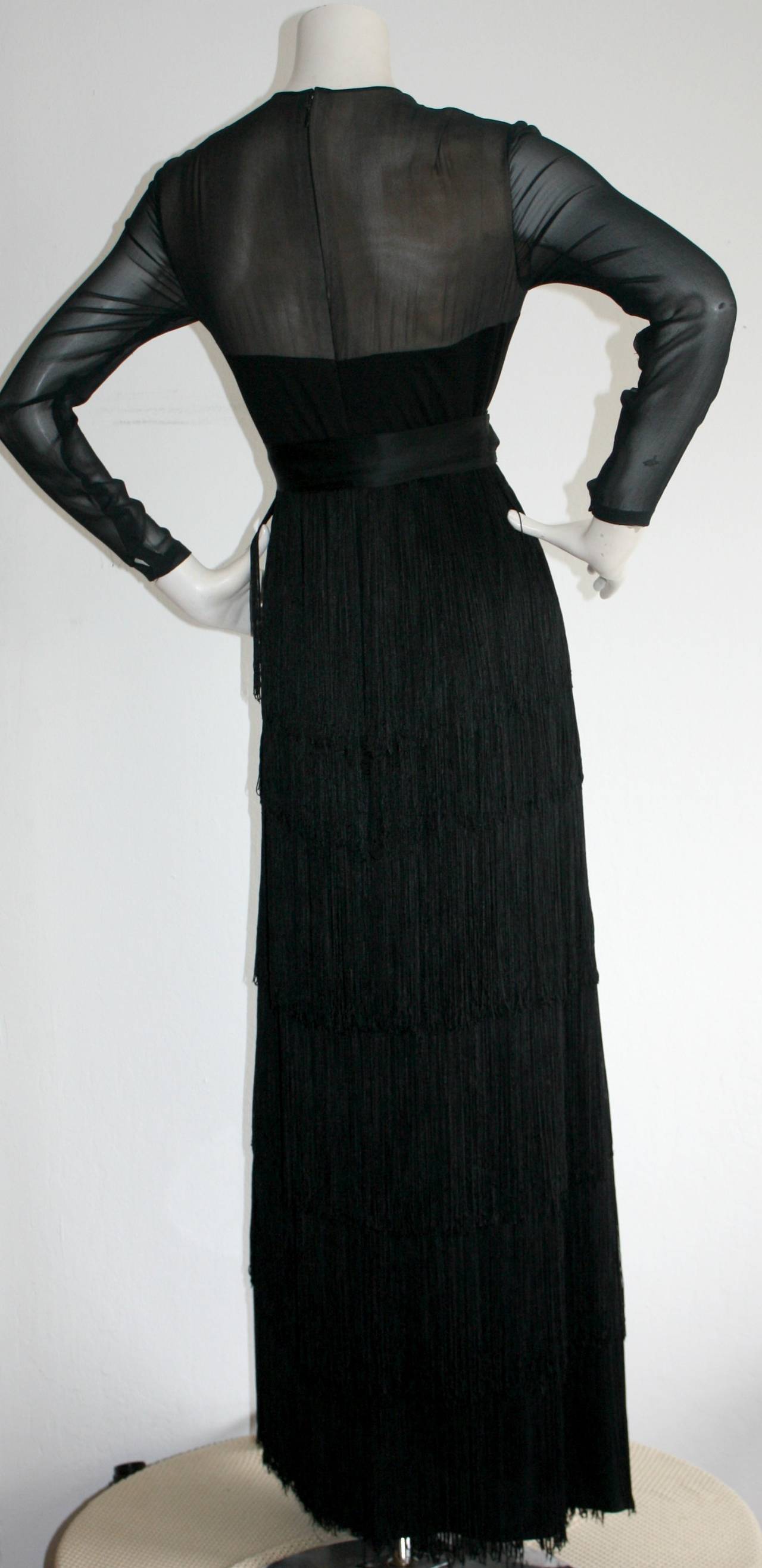 Fabulous Vintage Richilene Black Silk Fringe Dress 1