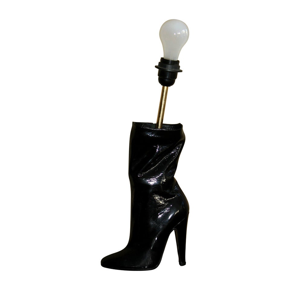 Rare Limited Edition Vintage Moschino Home Patent Leather Black Bootie Lamp