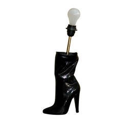 Rare Limited Edition Vintage Moschino Home Patent Leather Black Bootie Lamp 6