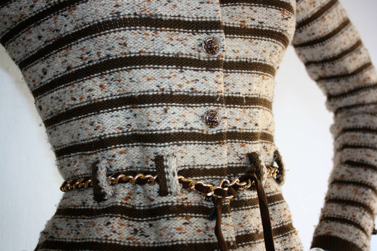Women's Chic Vintage Adolfo Saks 5th Ave. Military Cardigan Sweater w/ Chain Belt