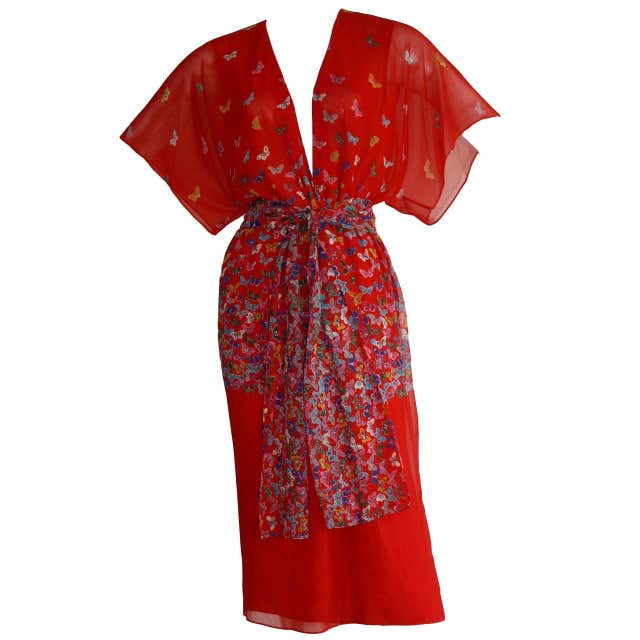 Beautiful Vintage Hanae Mori Butterfly Kimono Style Dress and Sash Belt ...