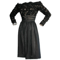 Vintage Kevan Hall Couture Off-Shoulder Sequin Chiffon Dress