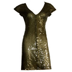 1990s Vintage Krizia Hunter Green Silk Sequin Dress