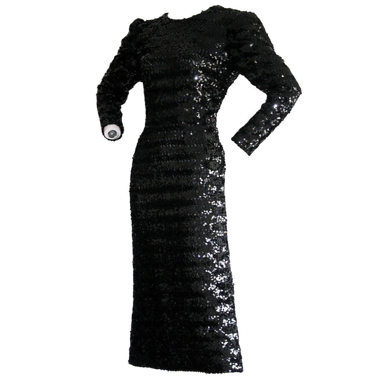 Beautiful Vintage Paco Rabanne Black Sequin Dress w/ Plunging Back For ...