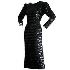 Beautiful Vintage Paco Rabanne Black Sequin Dress w/ Plunging Back 12