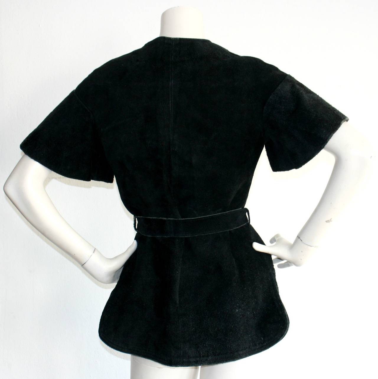 Women's 1960s Vintage Pierre Cardin Space Age Leather Tunic w/ Clover Belt