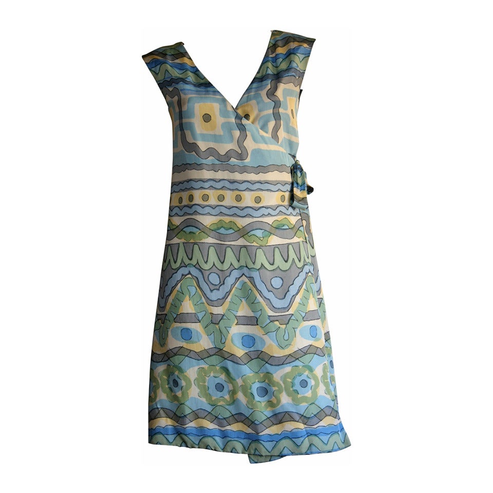RARE 1967 Vintage B.H. Wragge Mod Silk Psychedelic Wrap Dress