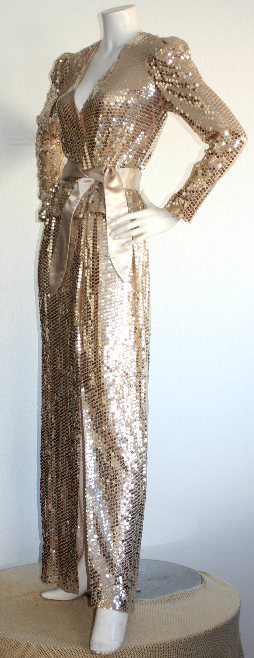 Stunning Vintage Estevez Dress Gold Champagne Silk Peplum Dress In Excellent Condition In San Diego, CA
