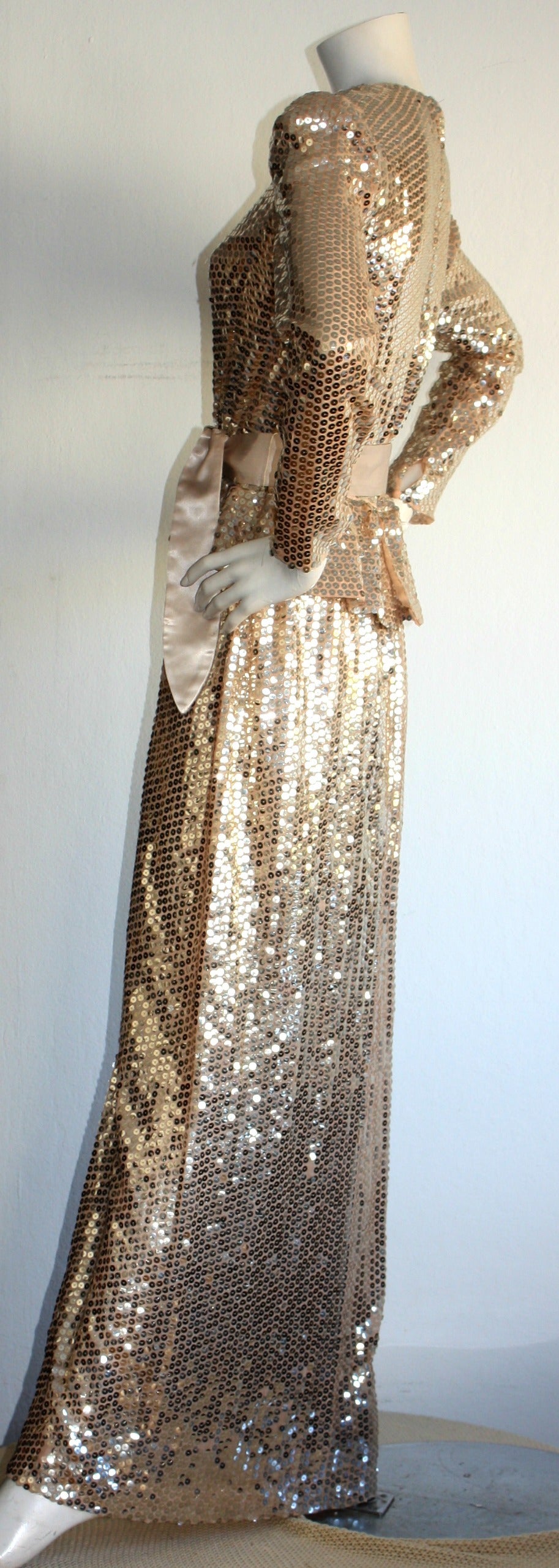 Stunning Vintage Estevez Dress Gold Champagne Silk Peplum Dress 2