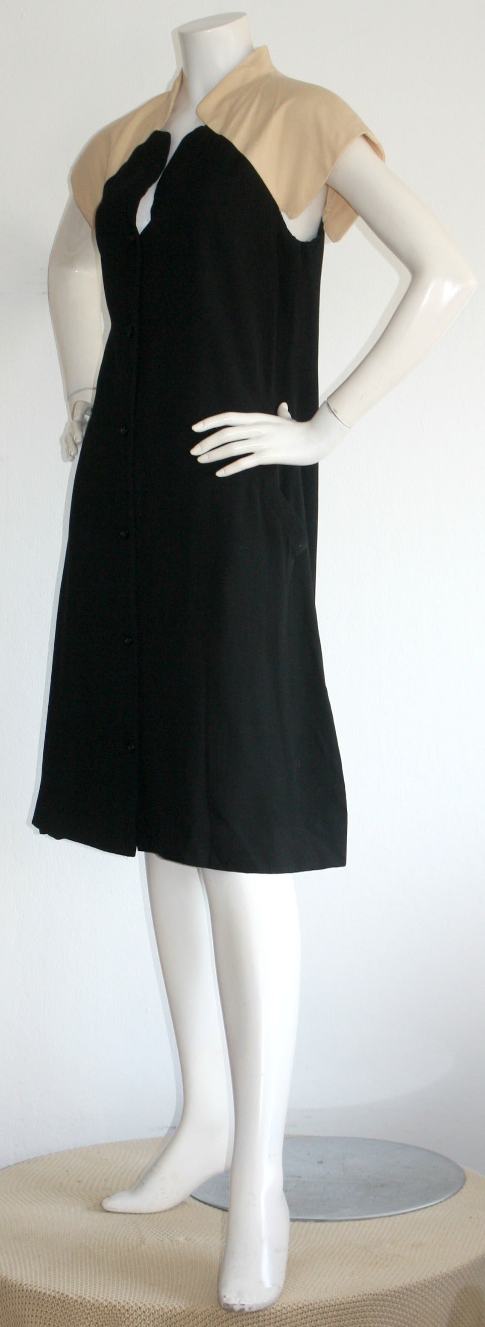 Black Very Rare Vintage Halston Oriental Asian Theme A-Line Dress