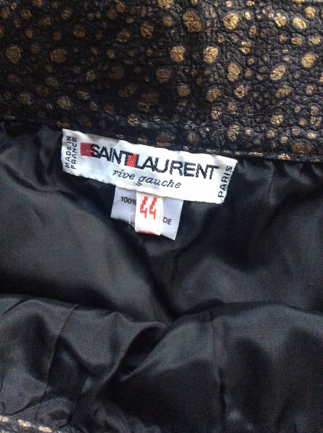 Vintage Yves Saint Laurent Rive Gauche Pig Leather Gold Black Splatter Skirt 5