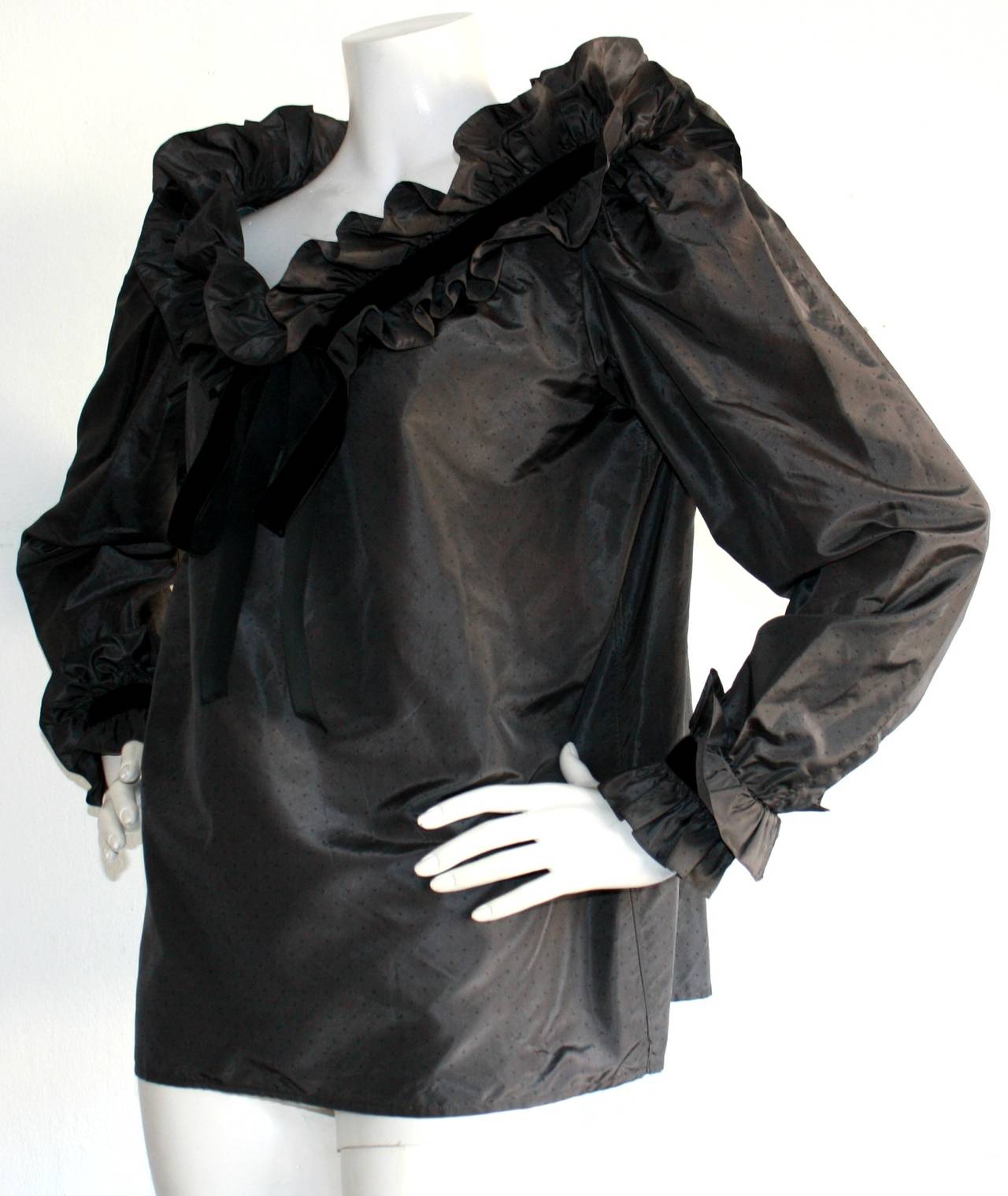 Rare Vintage Yves Saint Laurent Black Ruffle Blouse From 