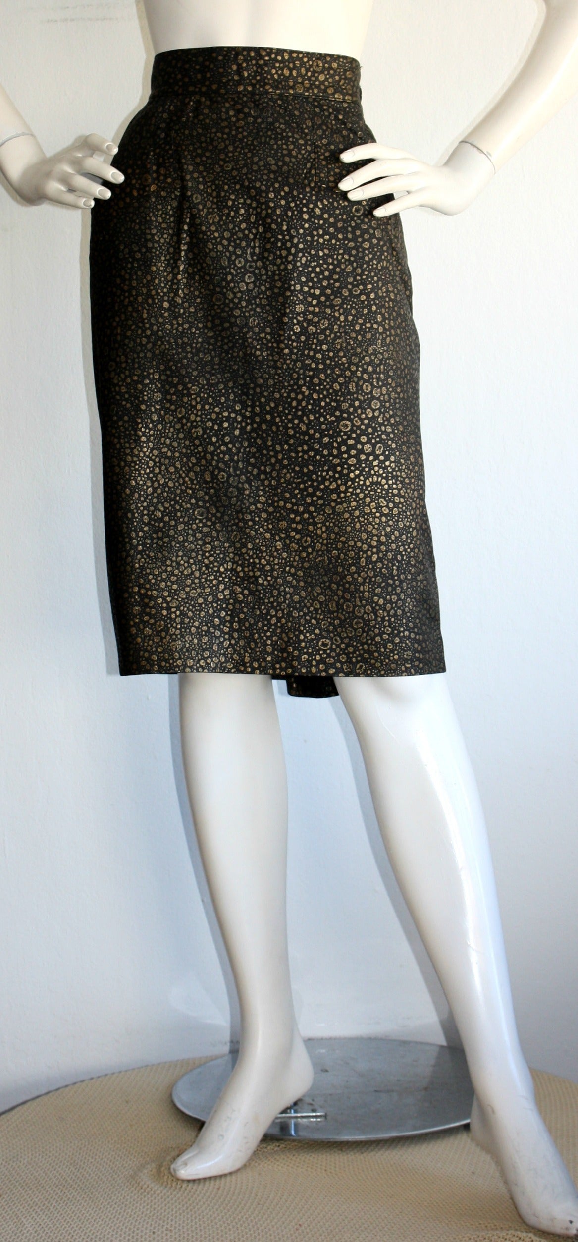 Vintage Yves Saint Laurent Rive Gauche Pig Leather Gold Black Splatter Skirt 2