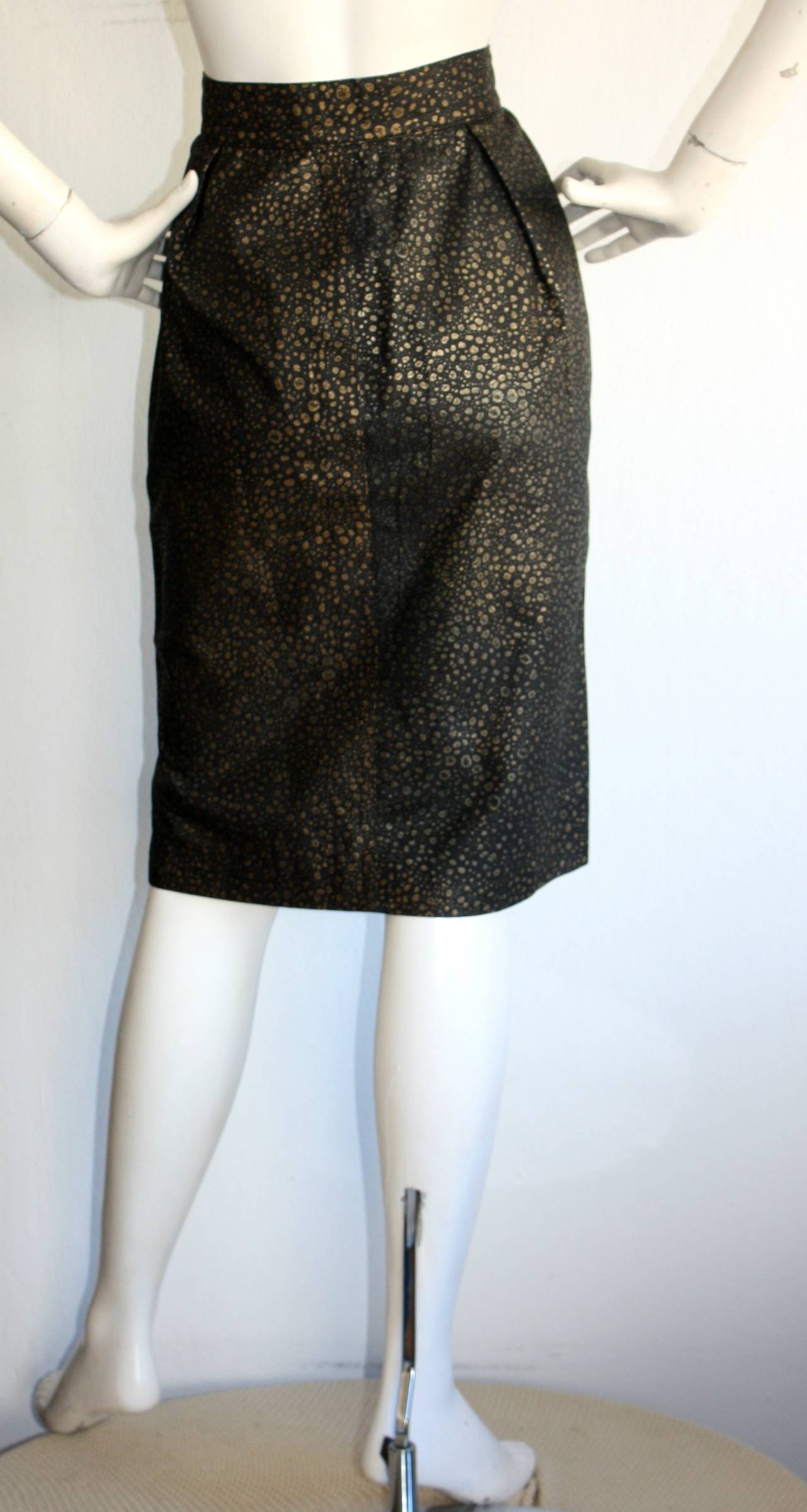 Vintage Yves Saint Laurent Rive Gauche Pig Leather Gold Black Splatter Skirt 4