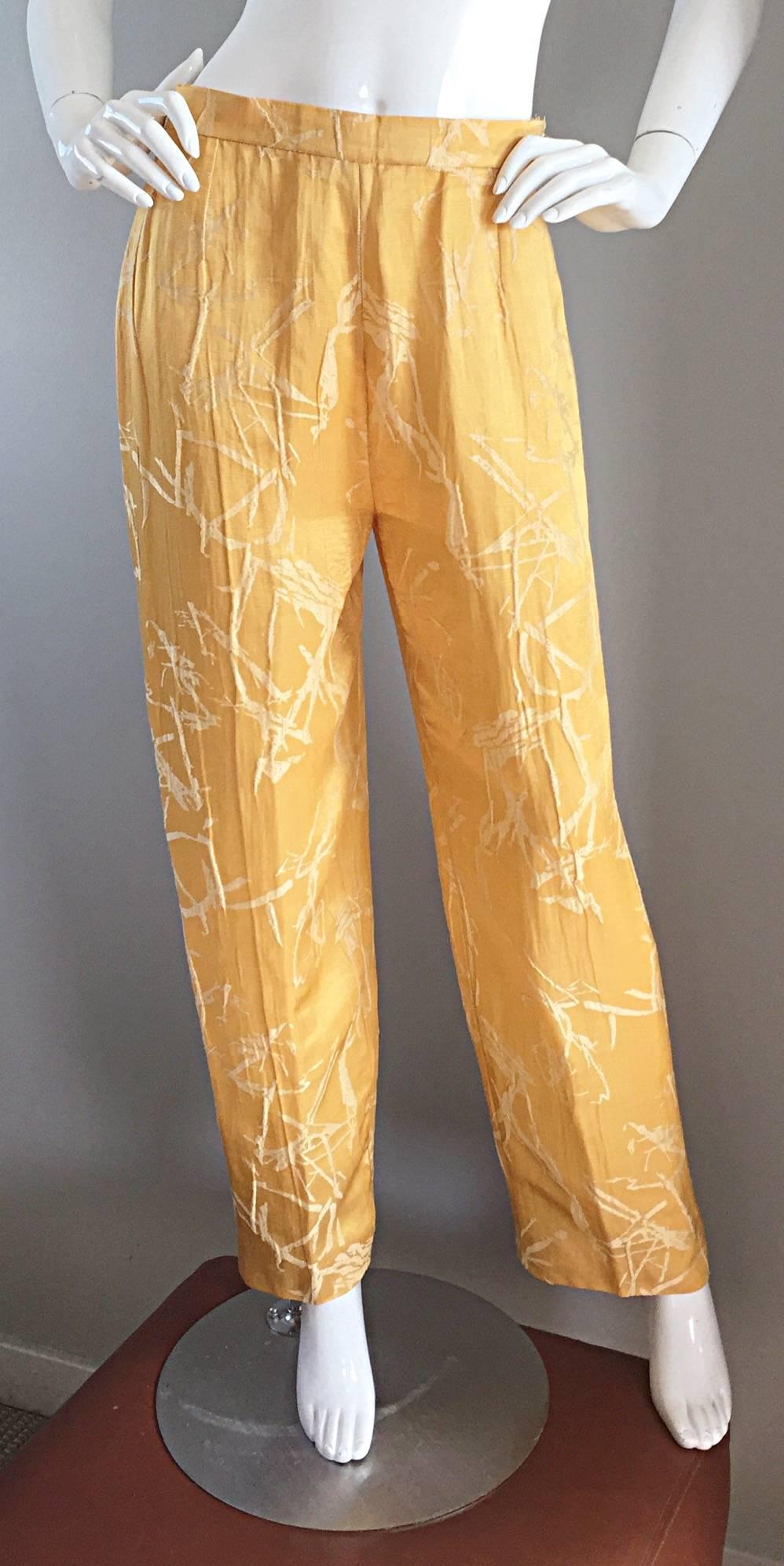 Women's Vintage Christian Lacroix Silk Shantung Golden Yellow Oriental Wide Leg Pants For Sale