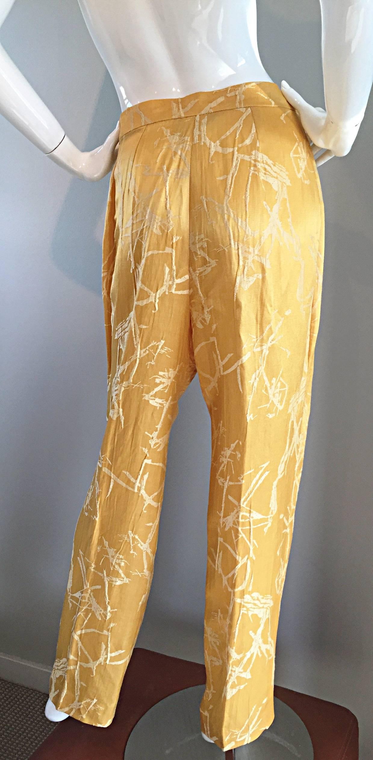 Vintage Christian Lacroix Silk Shantung Golden Yellow Oriental Wide Leg ...