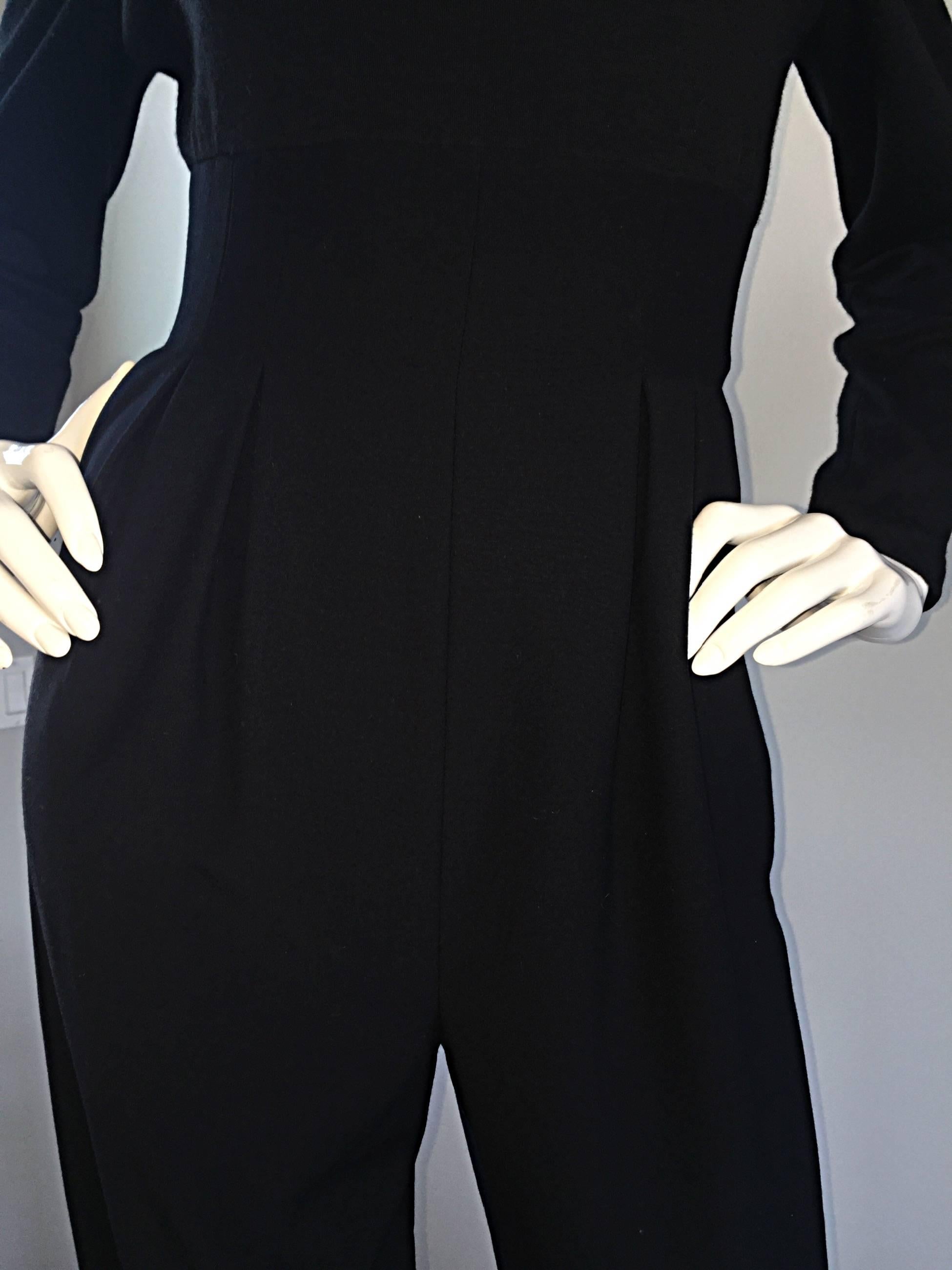 Women's Rare Vintage Geoffrey Beene ' Open Back ' Black Long Sleeve Jumpsuit Onesie