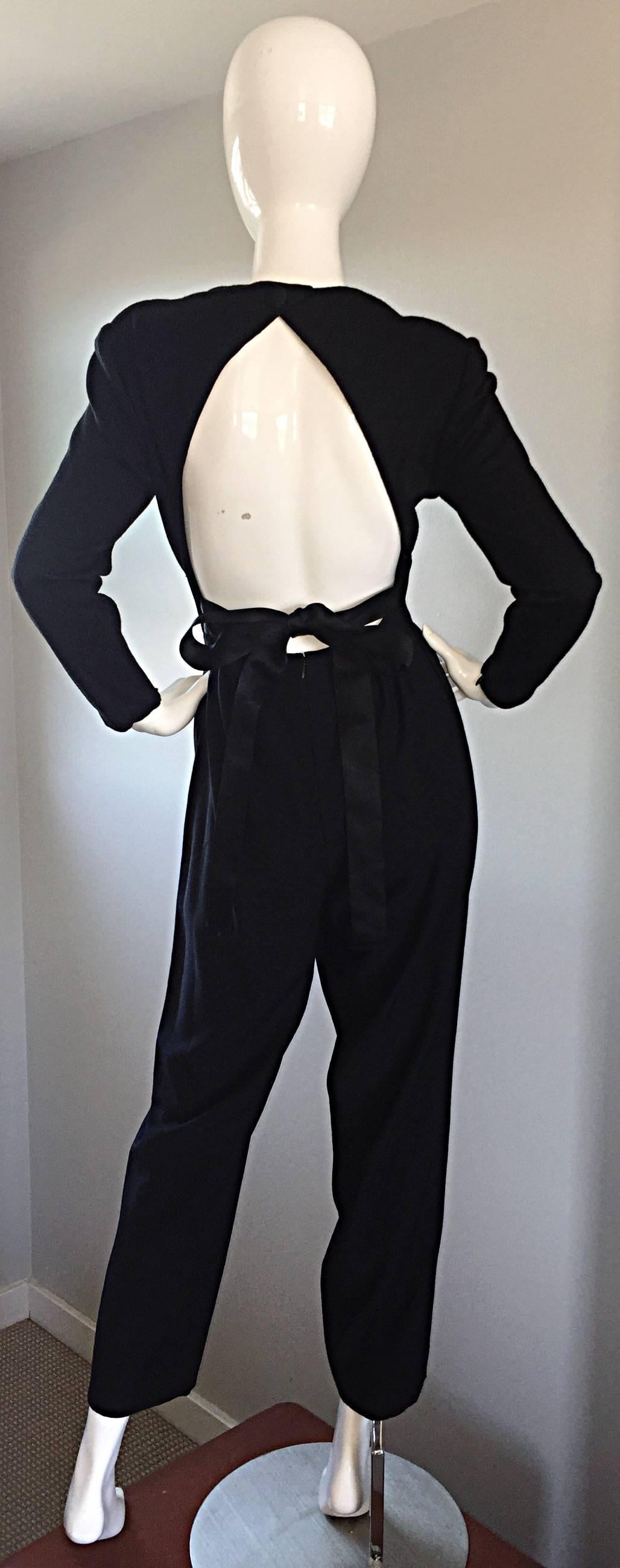 Rare Vintage Geoffrey Beene ' Open Back ' Black Long Sleeve Jumpsuit Onesie 2