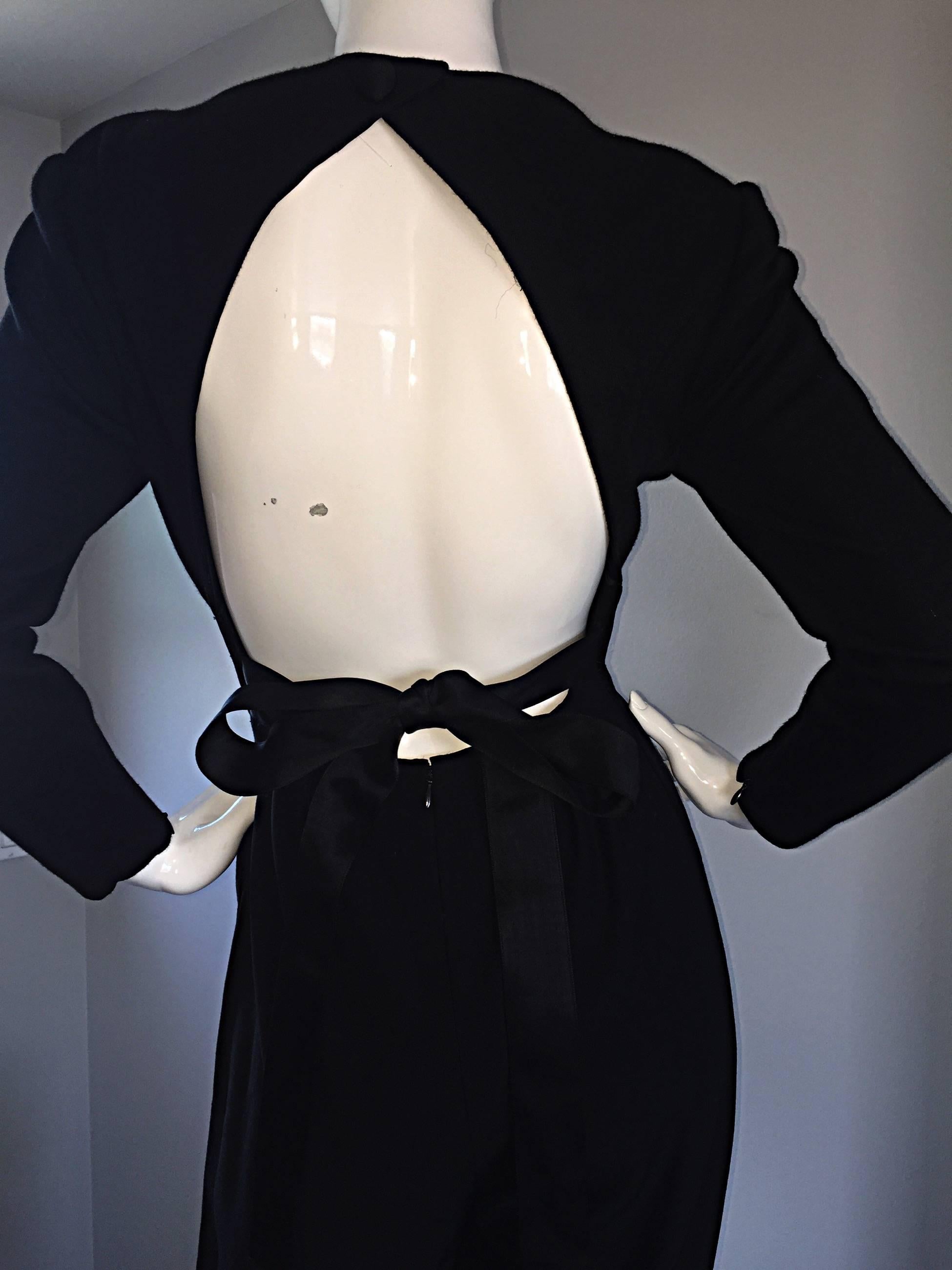 Rare Vintage Geoffrey Beene ' Open Back ' Black Long Sleeve Jumpsuit Onesie 1