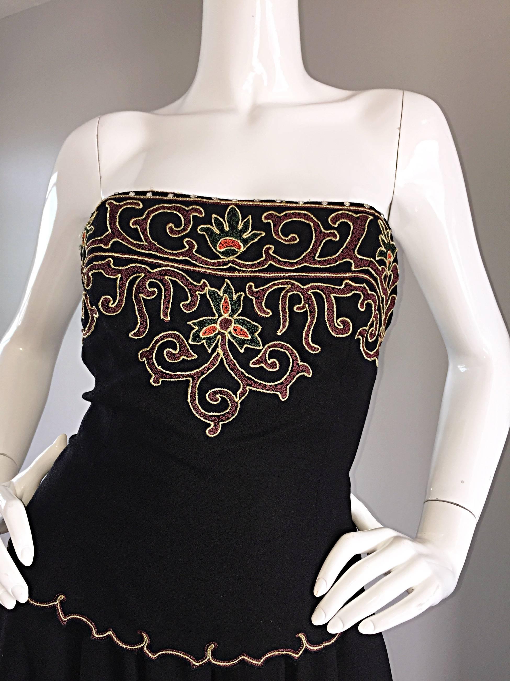 Exceptional Vintage Pierre Balmain Black Strapless Jumpsuit w/ Regal Embroidery  For Sale 2