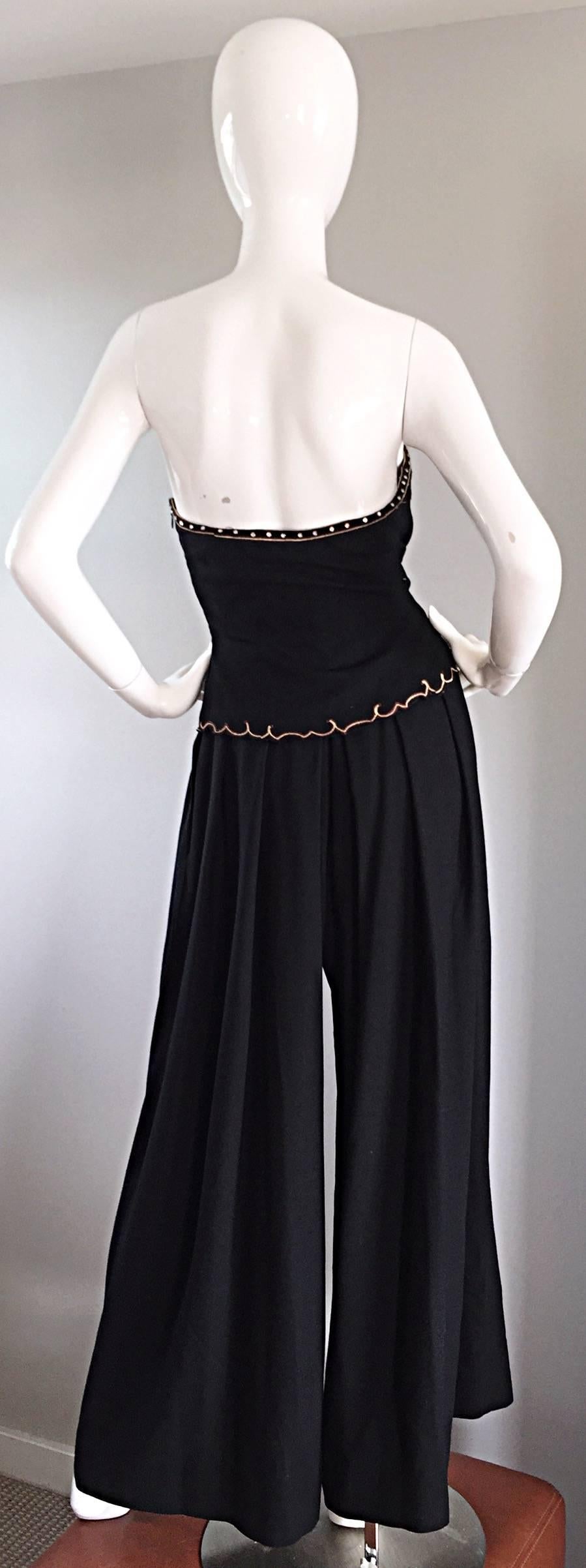 Exceptional Vintage Pierre Balmain Black Strapless Jumpsuit w/ Regal Embroidery  In Excellent Condition For Sale In San Diego, CA