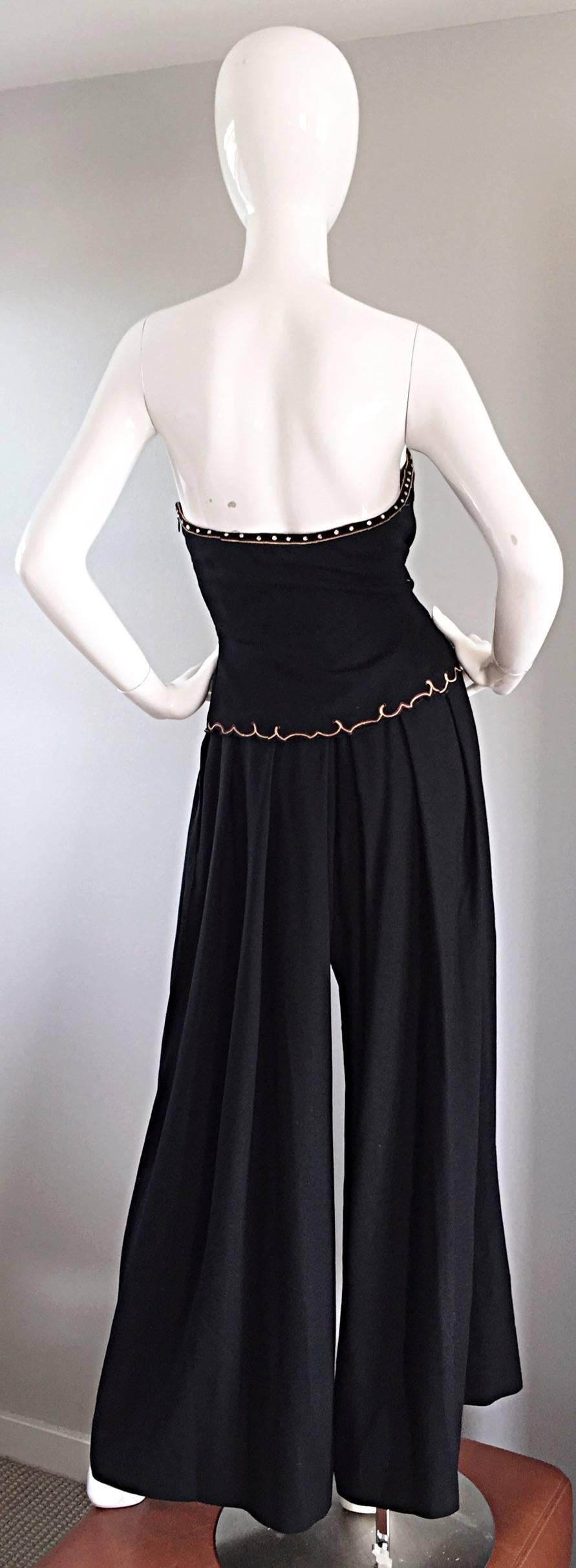 Exceptional Vintage Pierre Balmain Black Strapless Jumpsuit w/ Regal Embroidery  For Sale 3