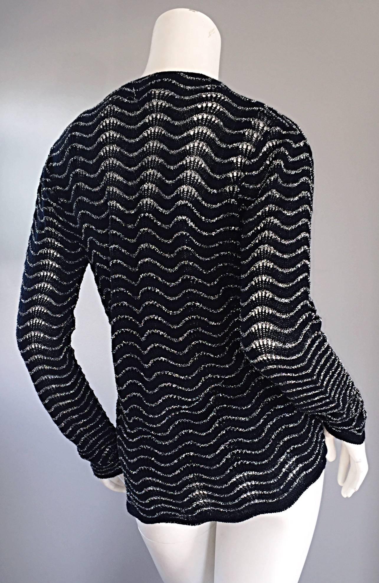 1970s Diane Von Furstenberg Black and Silver Crochet Cardigan and Cami 70s Set In Excellent Condition For Sale In San Diego, CA