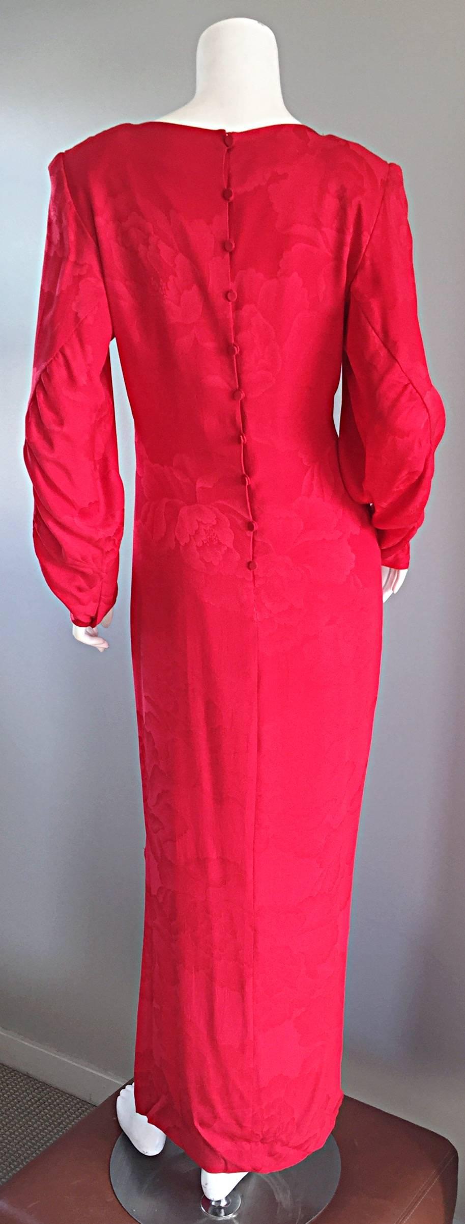 Beautiful Vintage Hanae Mori Lipstick Red Silk Beaded Floral Dress / Gown 2
