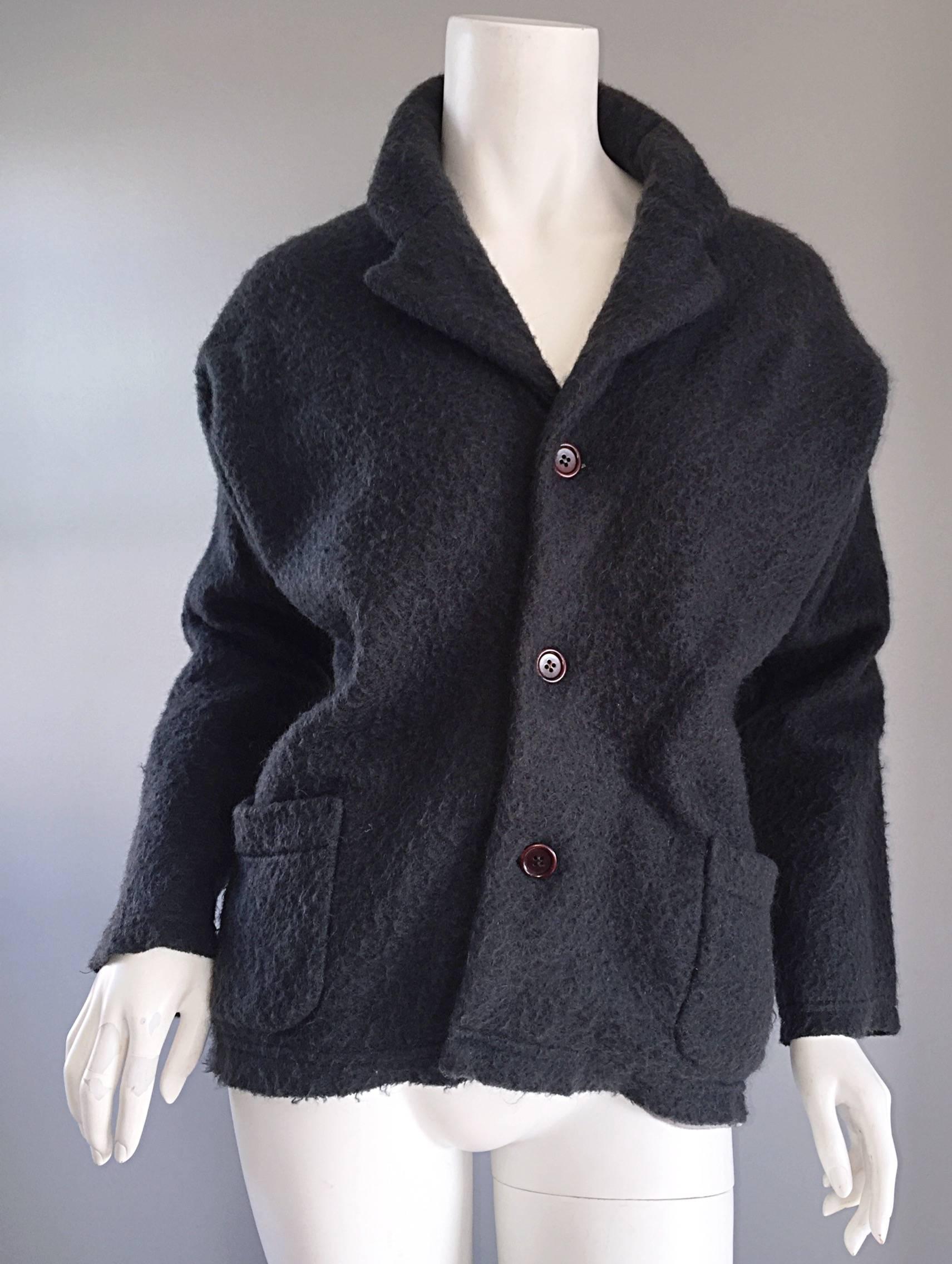Women's Vintage Comme des Garcons 1990s Charcoal Gray Mohair Slouchy 90s Blazer Jacket For Sale