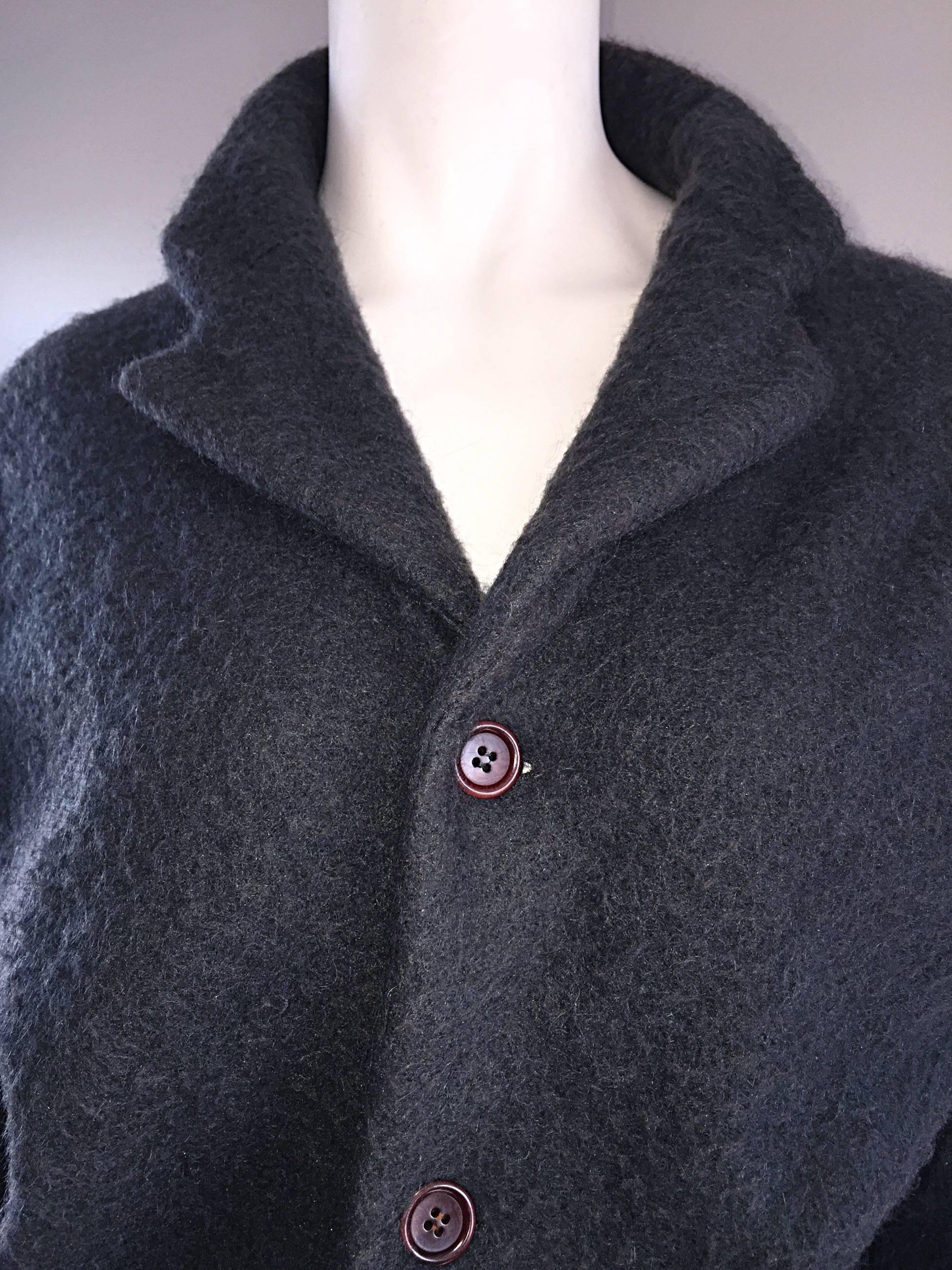 Vintage Comme des Garcons 1990s Charcoal Gray Mohair Slouchy 90s Blazer Jacket For Sale 1