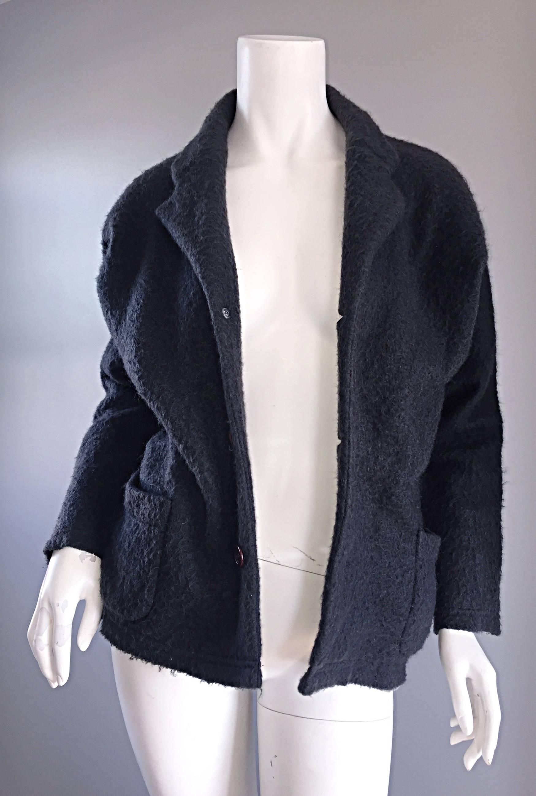 Vintage Comme des Garcons 1990s Charcoal Gray Mohair Slouchy 90s Blazer Jacket In Excellent Condition For Sale In San Diego, CA