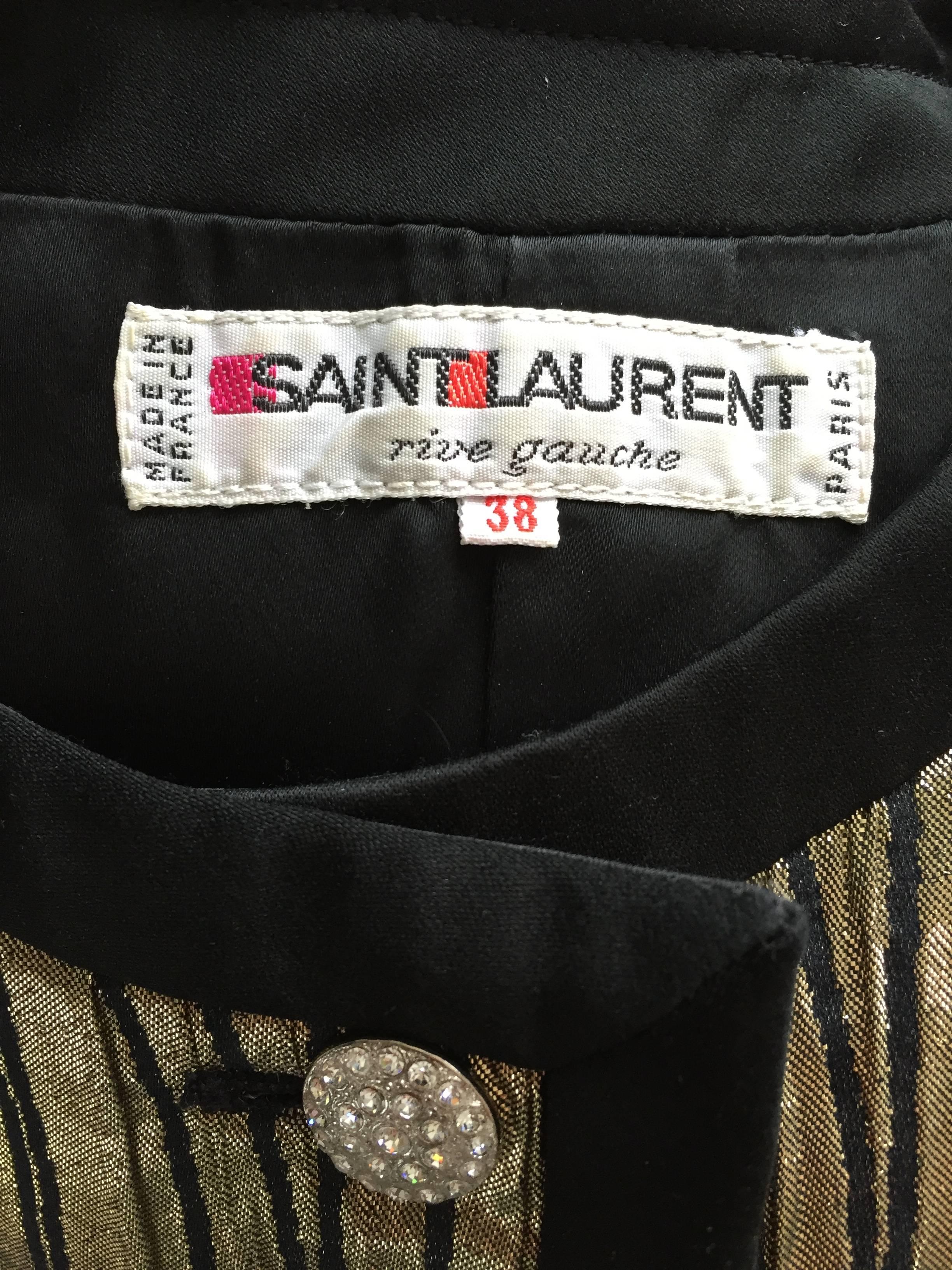 Vintage Yves Saint Laurent YSL Rive Gauche Gold + Black Beautiful Silk Jacket 4
