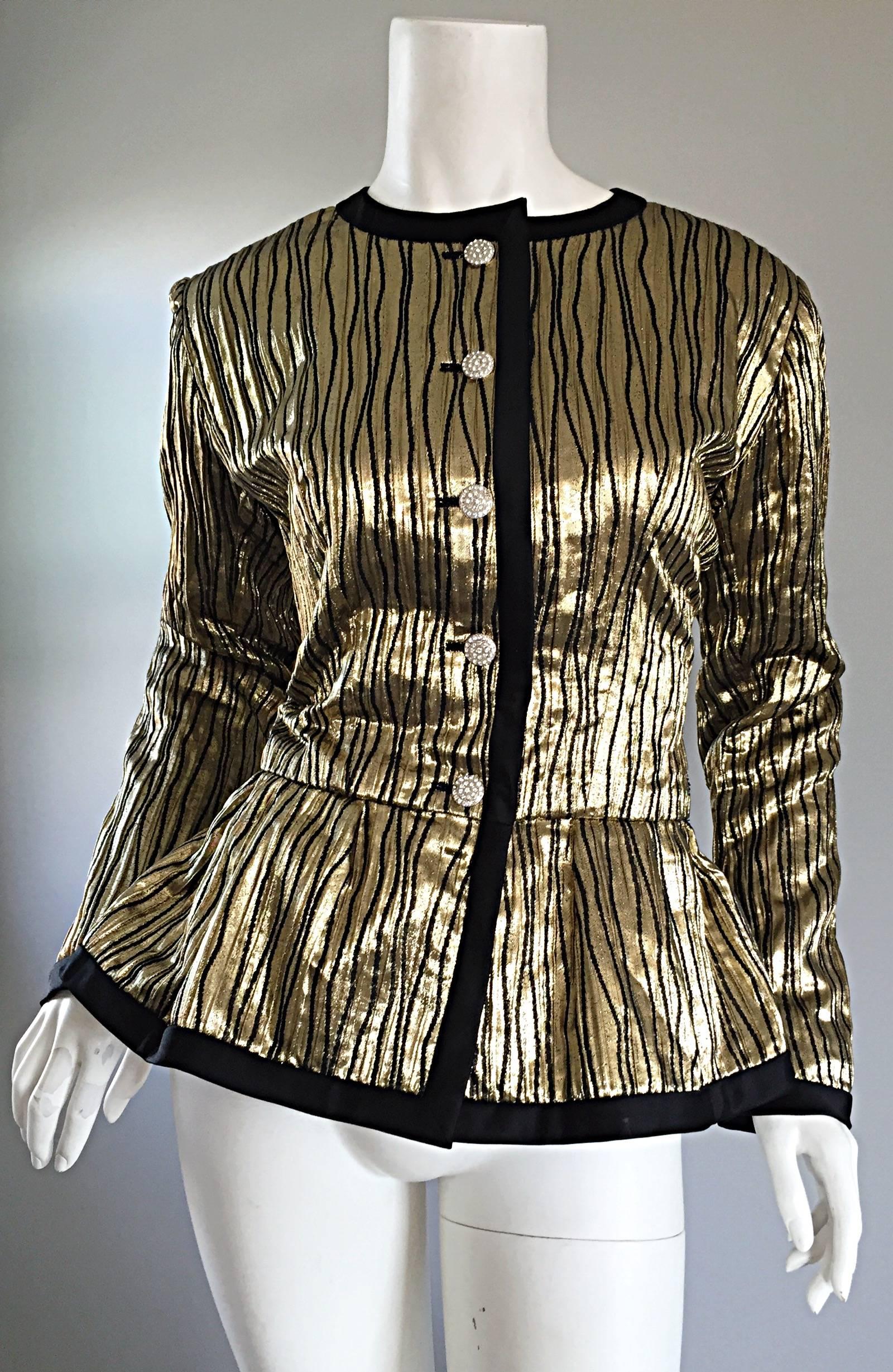 Vintage Yves Saint Laurent YSL Rive Gauche Gold + Black Beautiful Silk Jacket 3