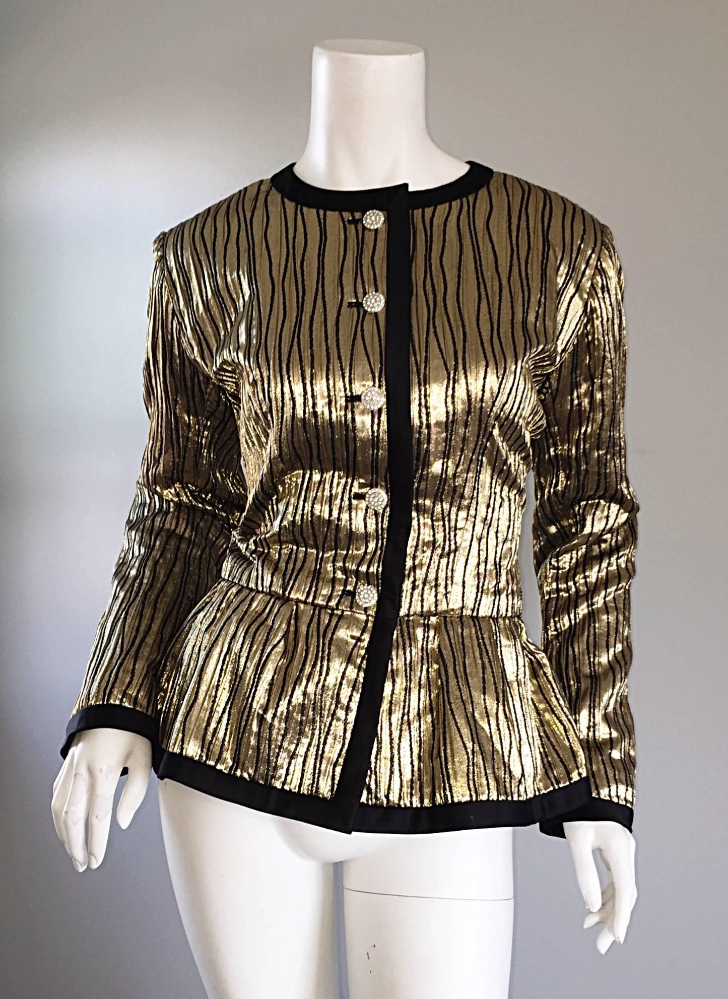 Vintage Yves Saint Laurent YSL Rive Gauche Gold + Black Beautiful Silk Jacket 2