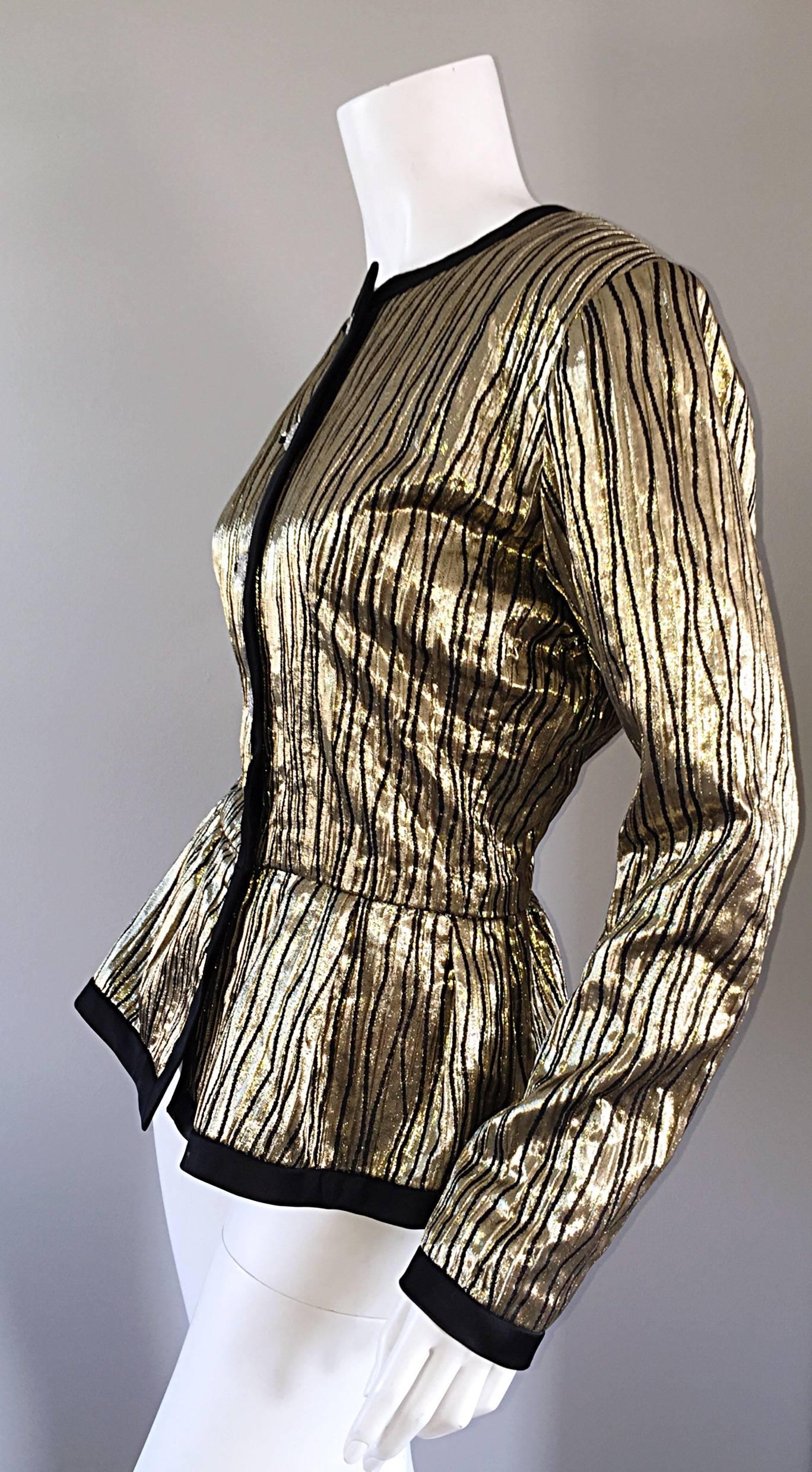 Vintage Yves Saint Laurent YSL Rive Gauche Gold + Black Beautiful Silk Jacket 1
