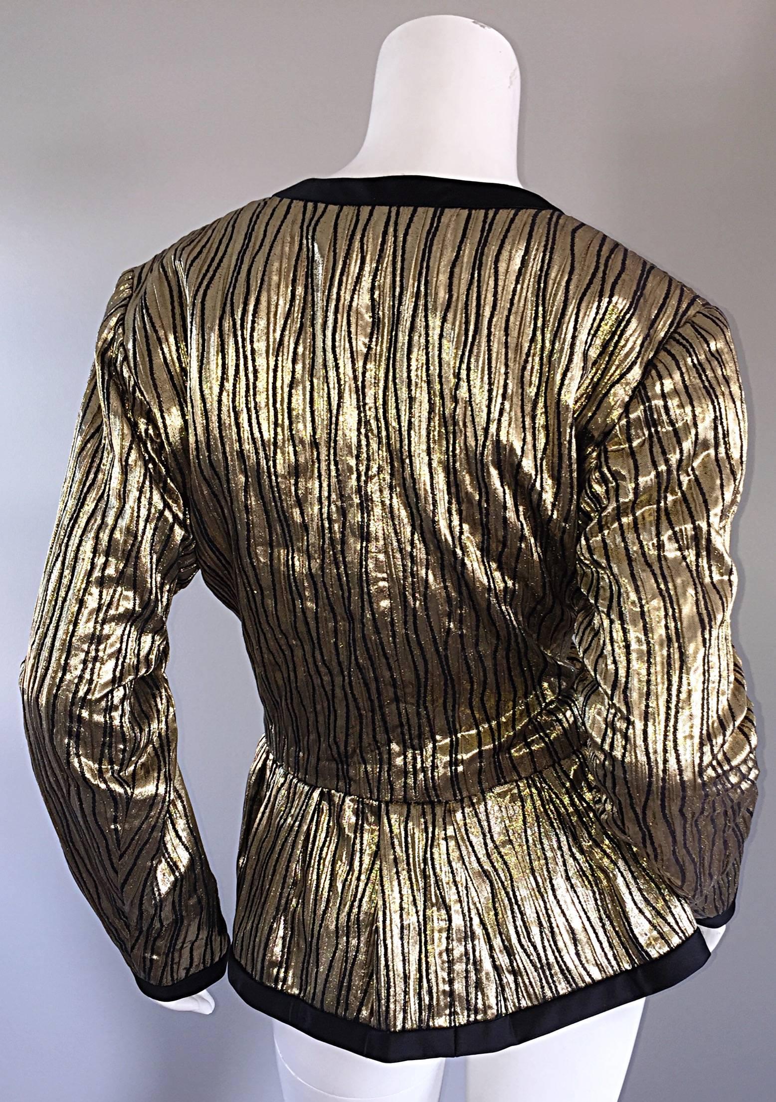Vintage Yves Saint Laurent YSL Rive Gauche Gold + Black Beautiful Silk Jacket 5