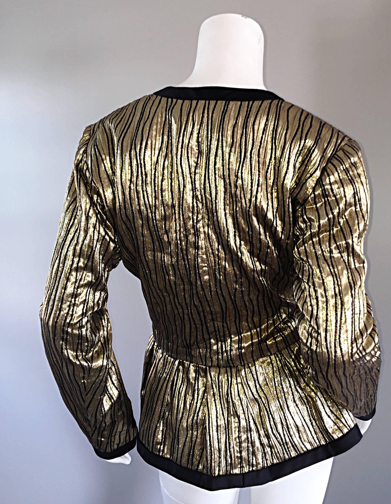 Women's Vintage Yves Saint Laurent YSL Rive Gauche Gold + Black Beautiful Silk Jacket