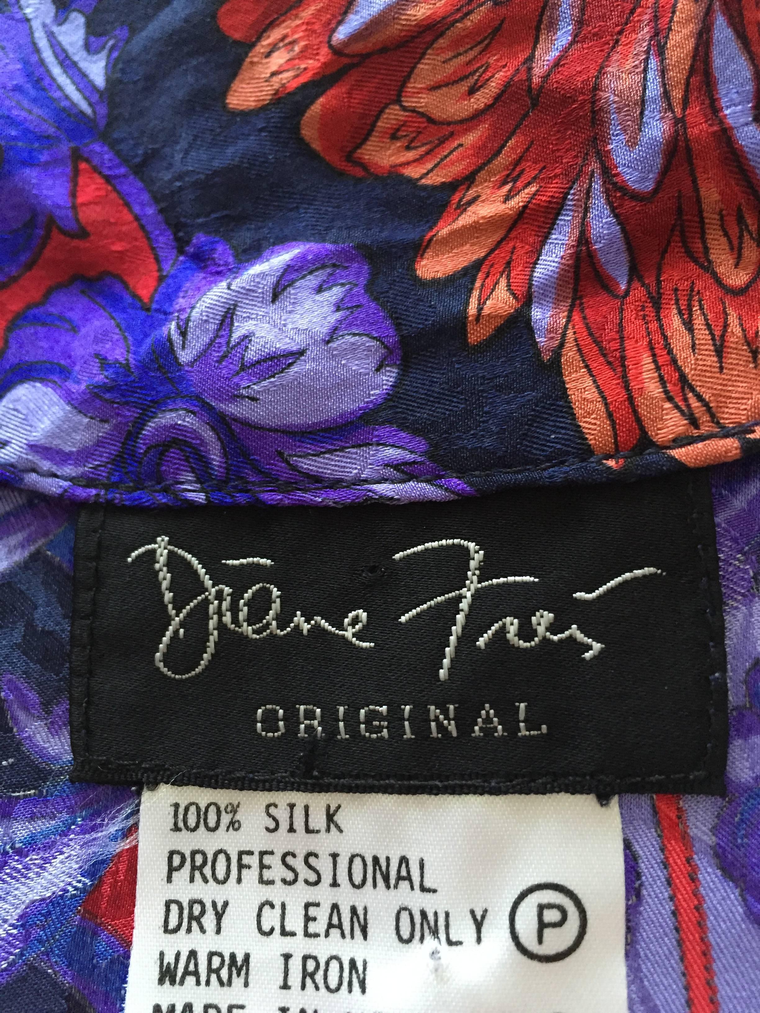 Vintage Diane Freis Colorful Silk Boho Floral Open Front Kimono Jacket 5