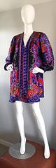 Vintage Diane Freis Colorful Silk Boho Floral Open Front Kimono Jacket