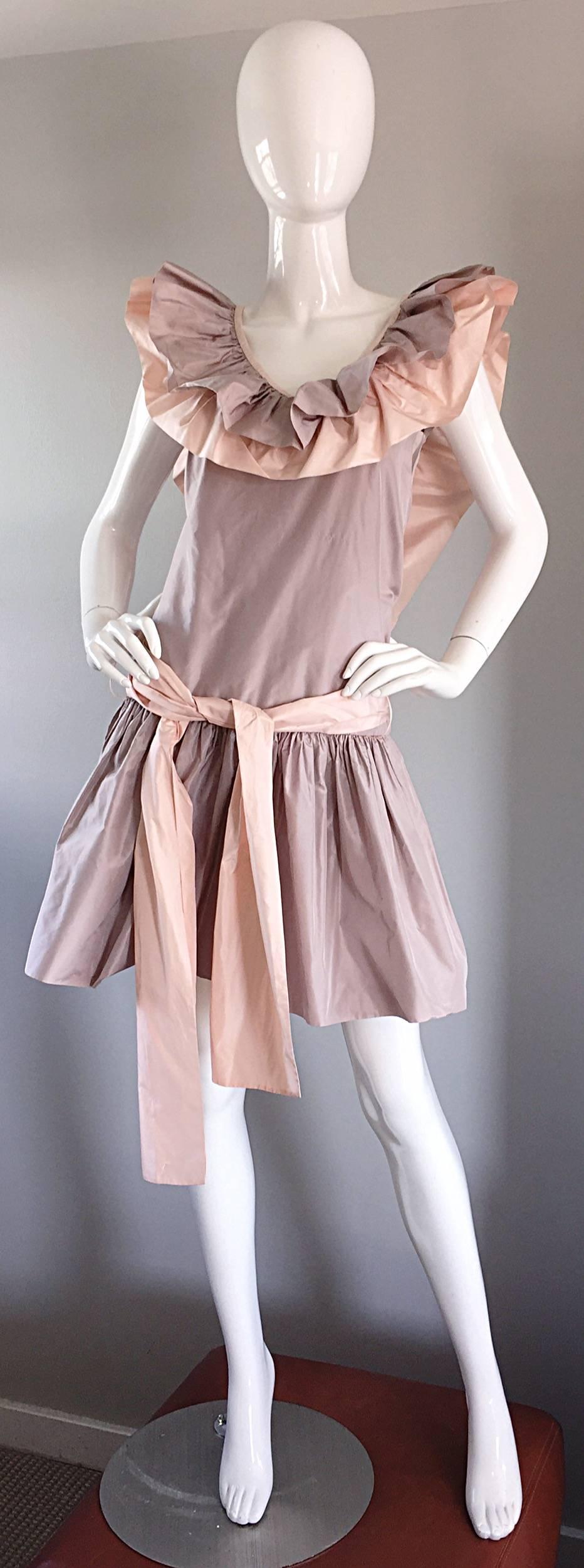 Chris Van Wyk Vintage 1980s Lavender + Pink Silk Taffeta Avant Garde 80s Dress  3