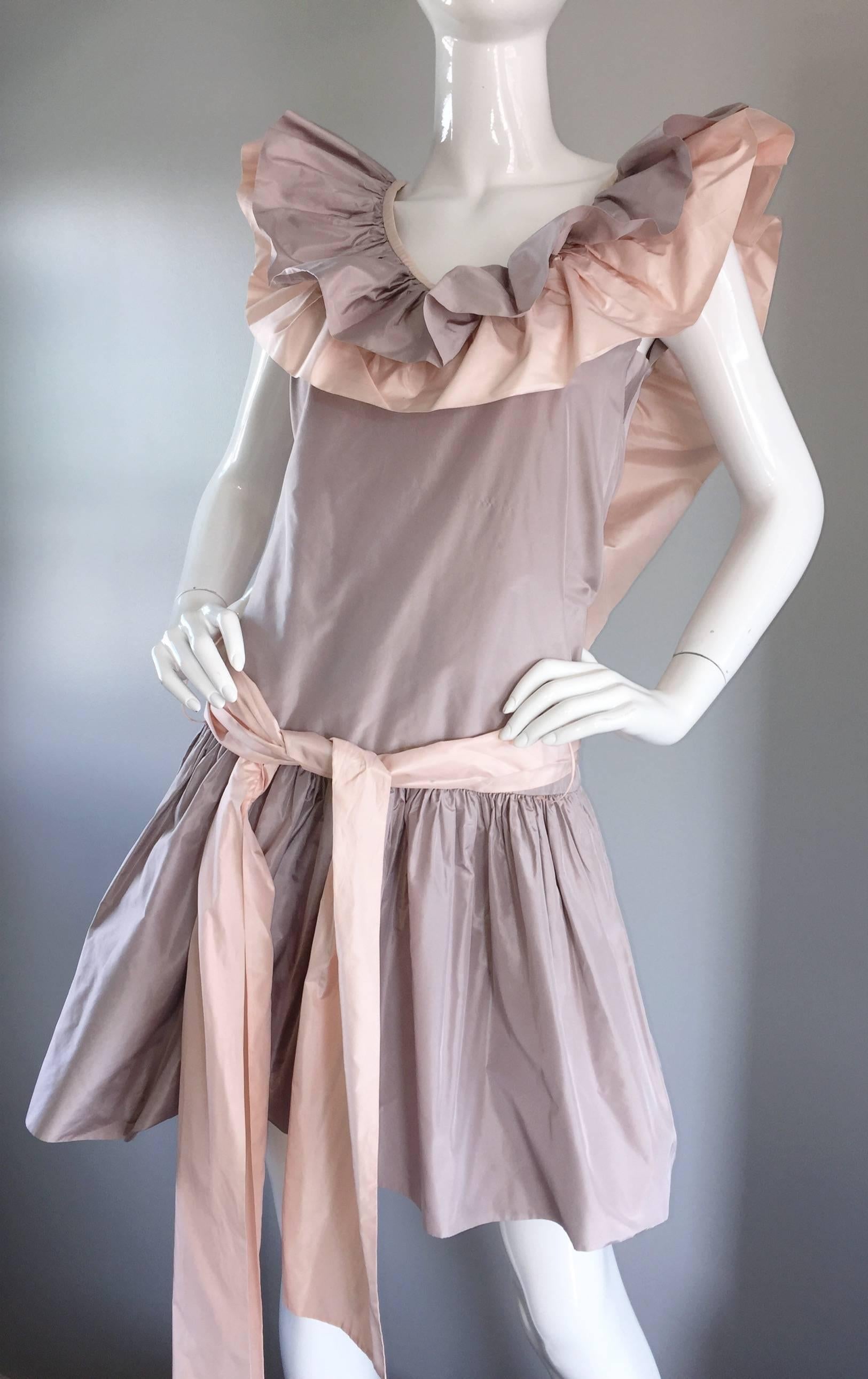 Women's Chris Van Wyk Vintage 1980s Lavender + Pink Silk Taffeta Avant Garde 80s Dress 