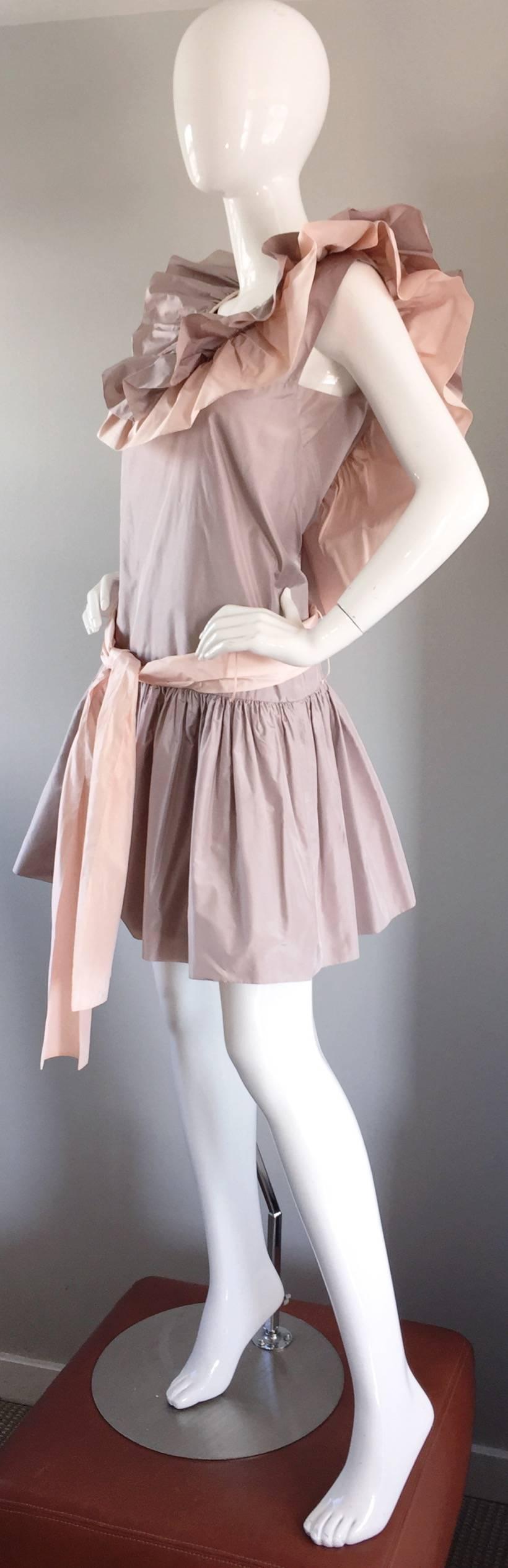 Chris Van Wyk Vintage Años 80 Lavanda + Tafetán de Seda Rosa Vestido Avant Garde Años 80 en Excelente Estado en San Diego, CA