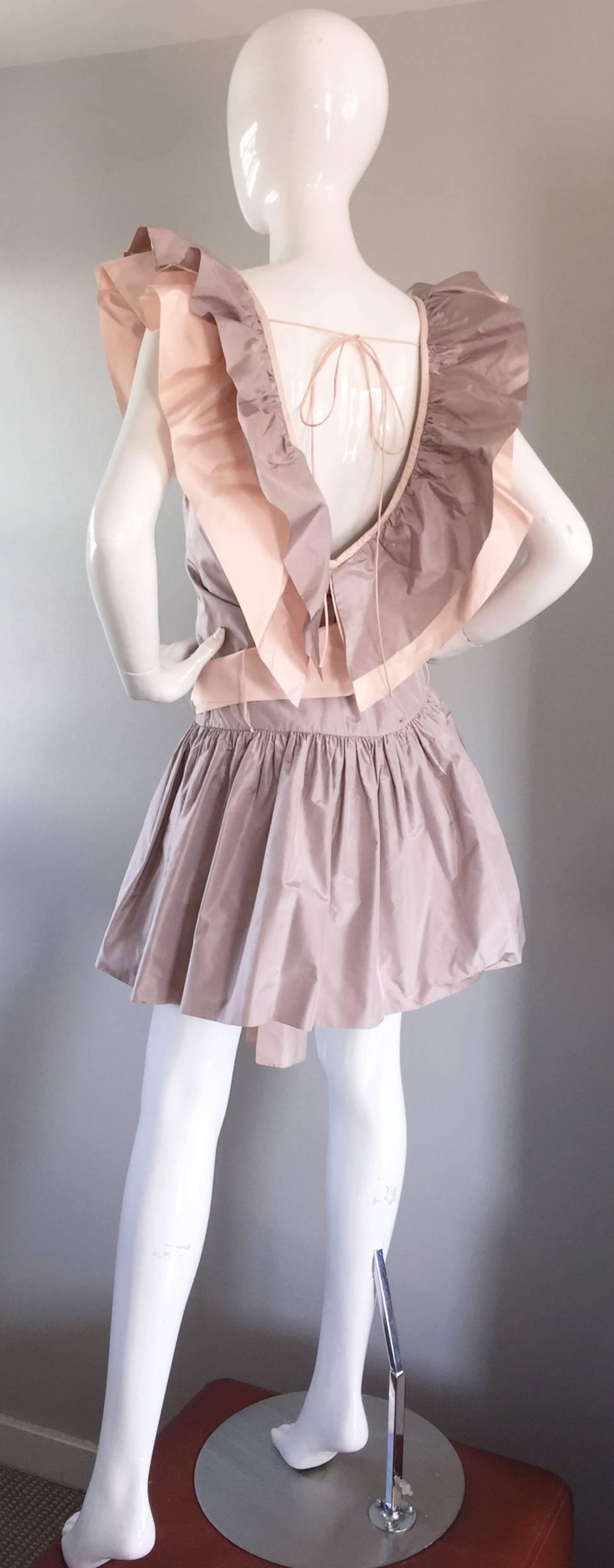 Chris Van Wyk Vintage 1980s Lavender + Pink Silk Taffeta Avant Garde 80s Dress  1