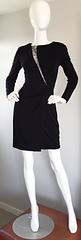 Beautiful Vintage Vicky Tiel Couture Black Jersey Ruched Dress w/ Lace Cut - Out