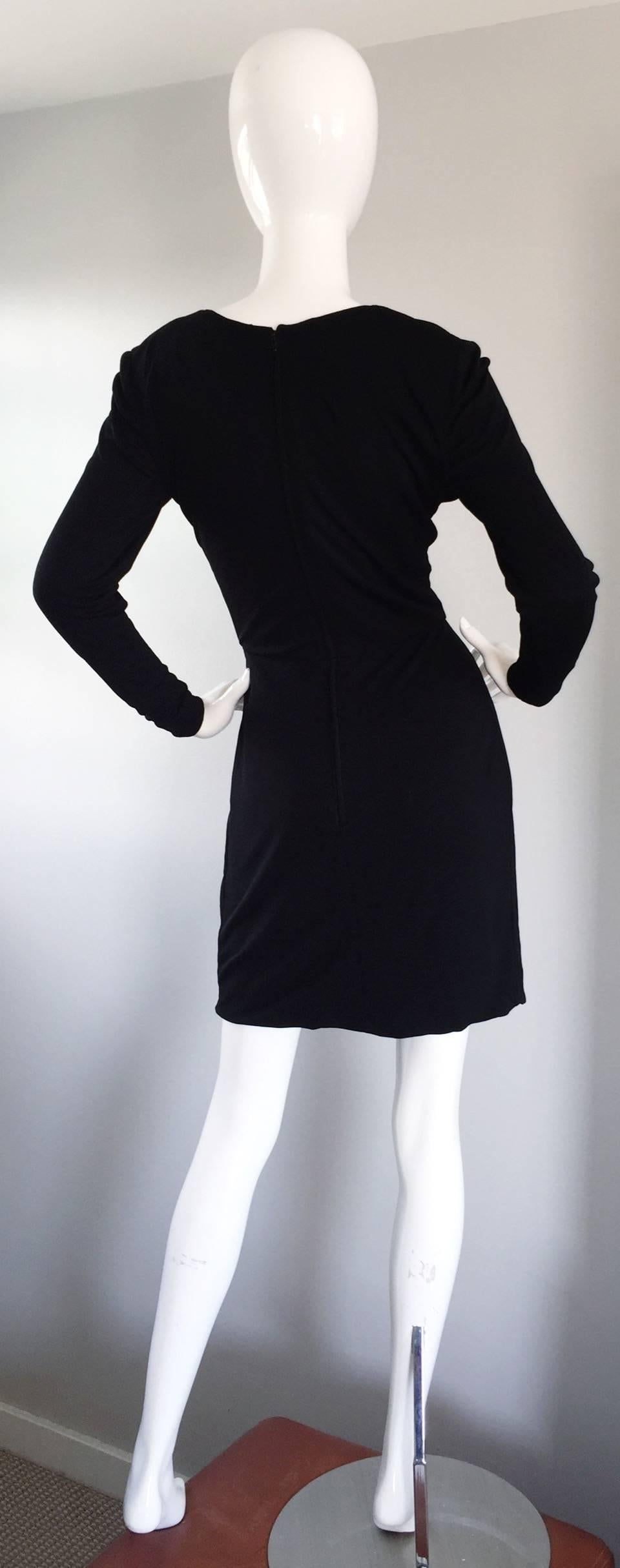 Beautiful Vintage Vicky Tiel Couture Black Jersey Ruched Dress w/ Lace Cut - Out For Sale 2